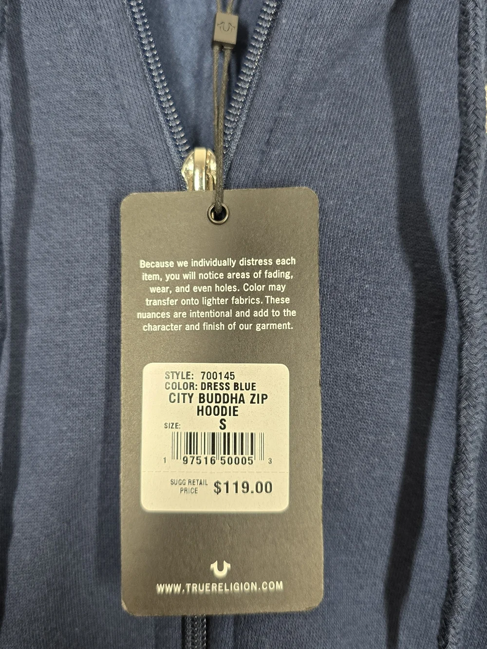 True Religion Navy Buddha Graphic Full Zip Hoodie Size Small NWT